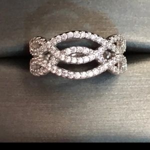 Crystal silver braid ring